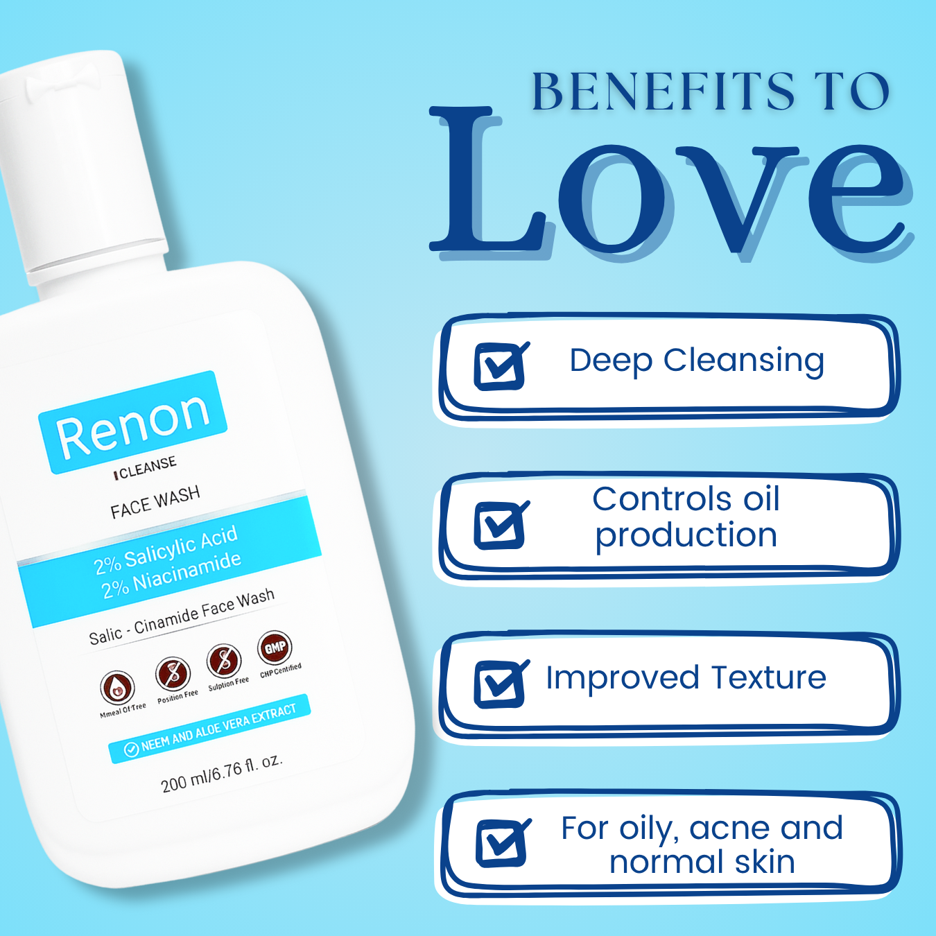 Renon 2% Salicylic + 2 % Niacinamide Face Wash Super Saver Pack (200 ml)