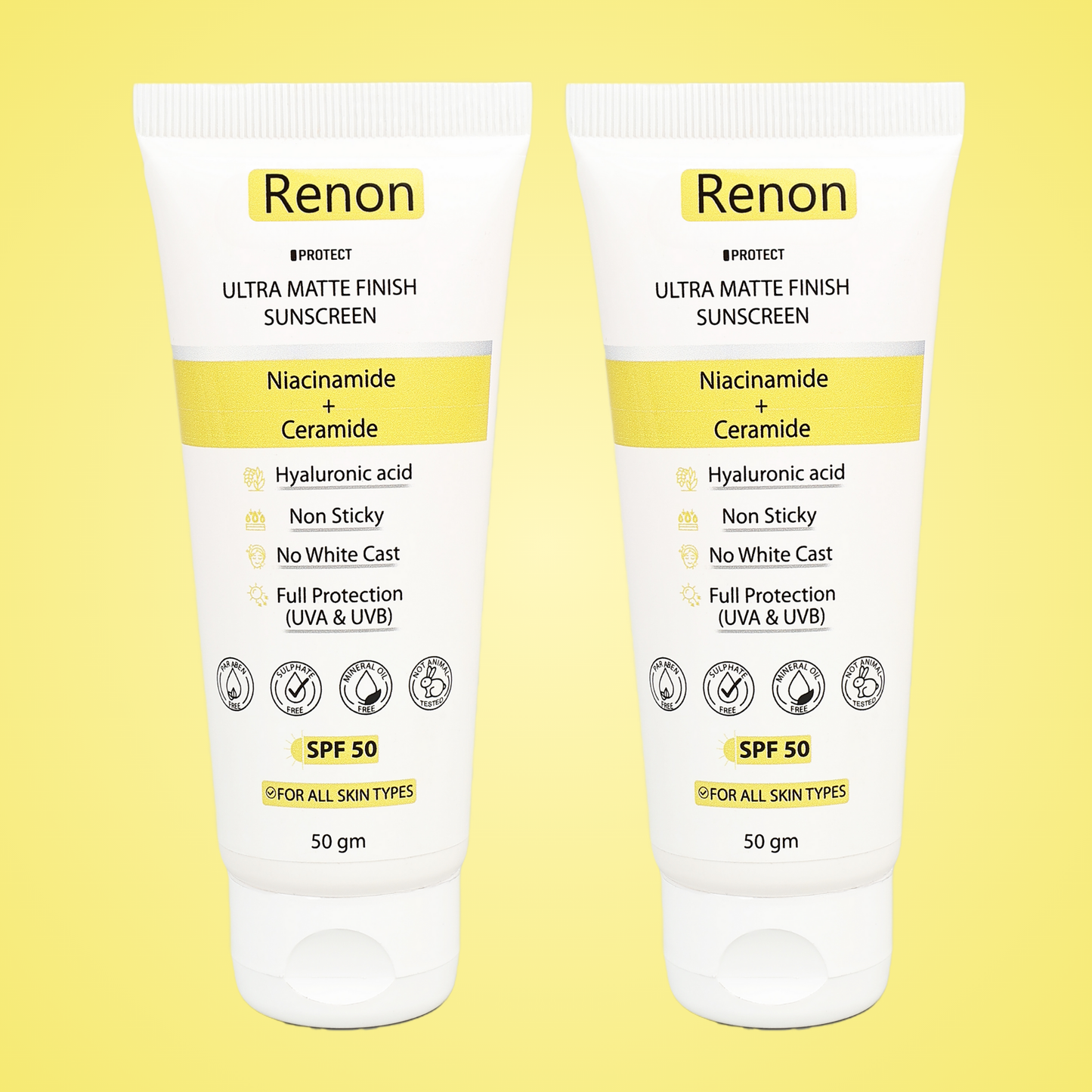 Renon SPF 50 PA+++ Matte Finish Pack of 2 Sunscreen for oily Skin | Niacinamide + Ceramide Sunscreen | Non Sticky | No White Cast | Sunscreen for Oily Skin