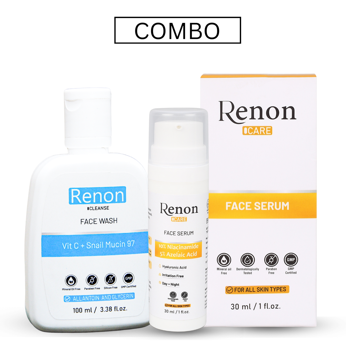 Niacinamide Serum with Azelaic and Vitamin C with Snail Mucin Facewash Combo