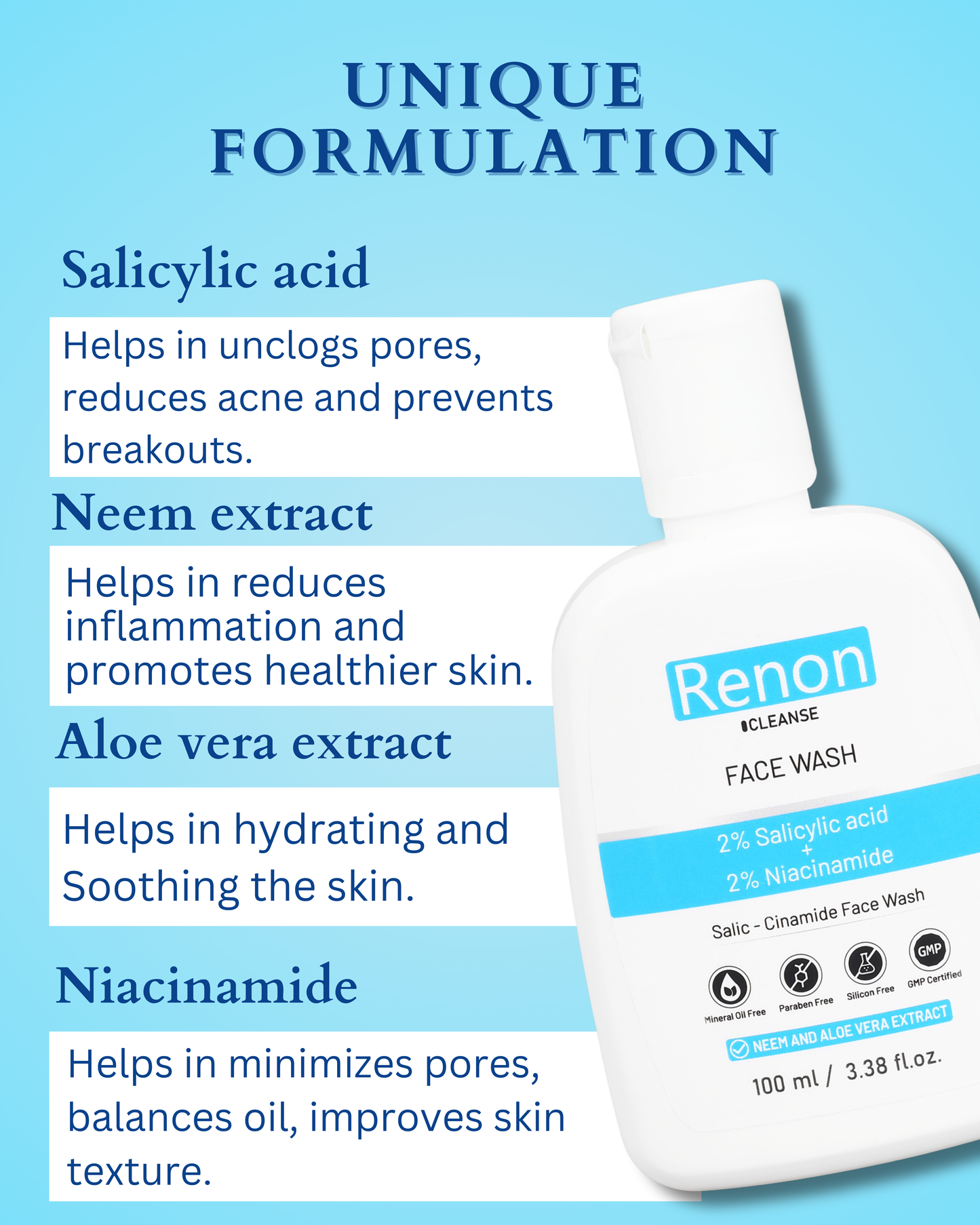Renon Cleanse 2% Salicylic + 2 % Niacinamide Facewash with Neem and Aloe vera Extact ( Pack of 2)