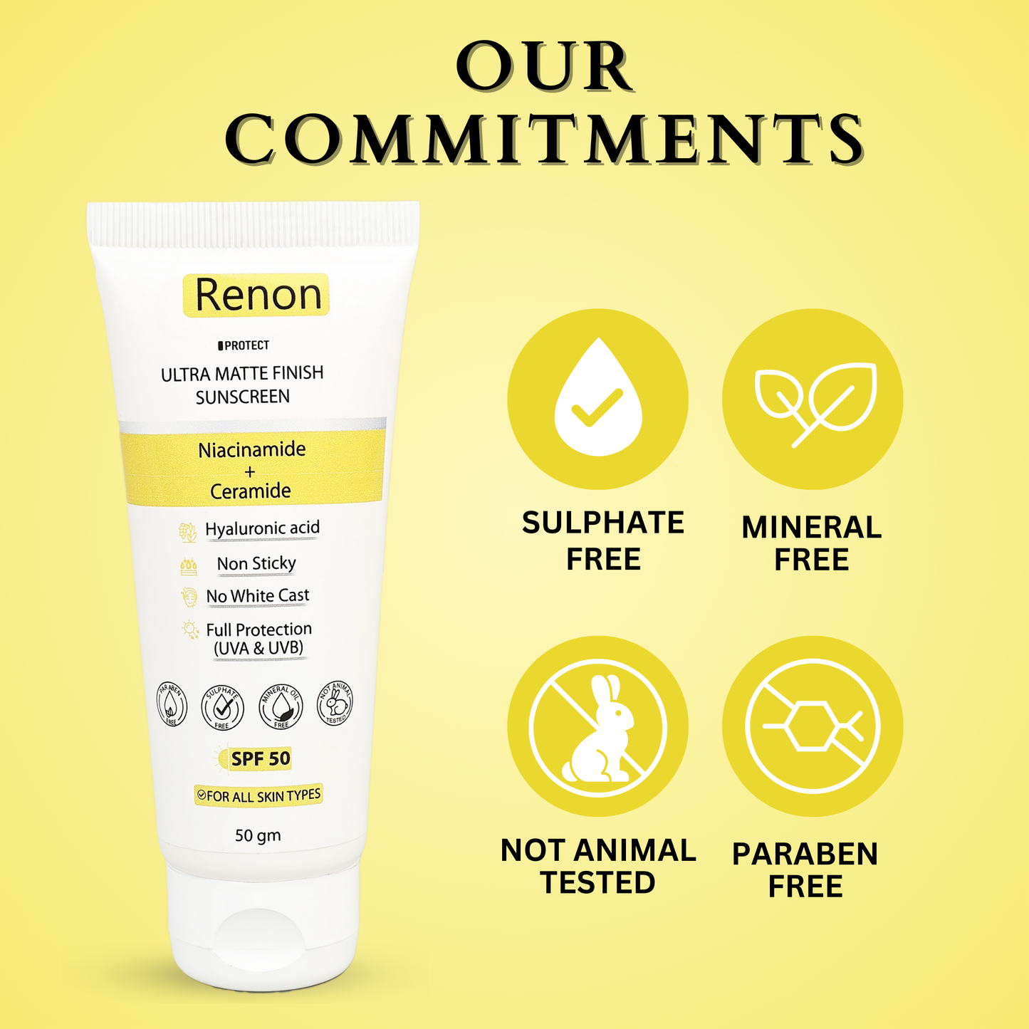 Renon SPF 50 PA+++ Matte Finish Pack of 2 Sunscreen for oily Skin | Niacinamide + Ceramide Sunscreen | Non Sticky | No White Cast | Sunscreen for Oily Skin