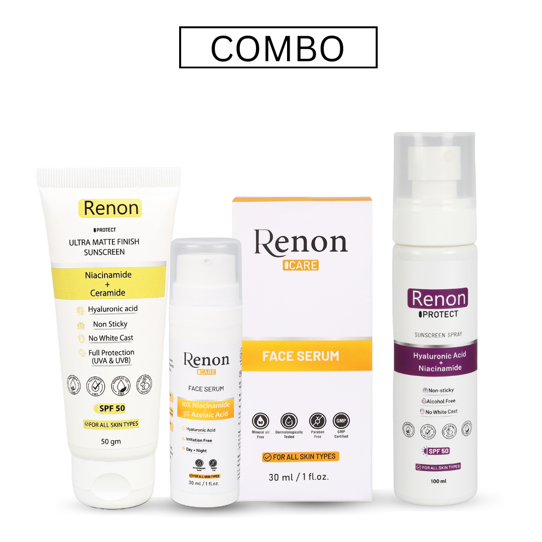 Niacinamide Matte Finish Sunscreen and 10 %Niacinamide Face Serum with Azelaic and Hyaluronic Sunscreen Spray combo