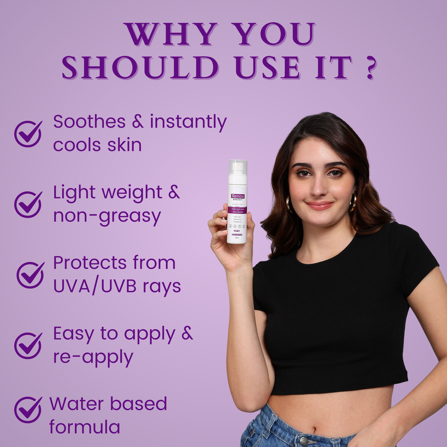Renon Sunscreen Spray SPF 50 PA++++ | Hyaluronic and Niacinamide