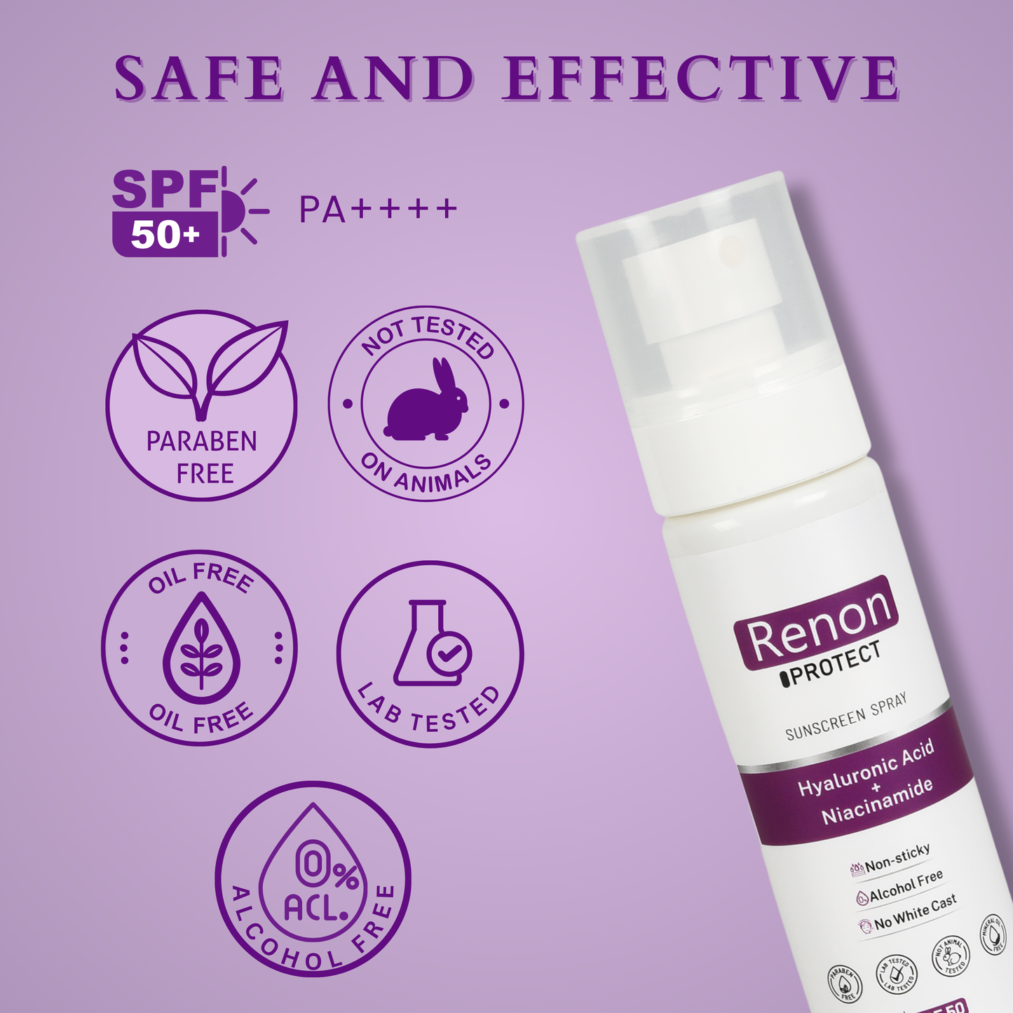 Renon Sunscreen Spray SPF 50 PA++++ | Hyaluronic and Niacinamide