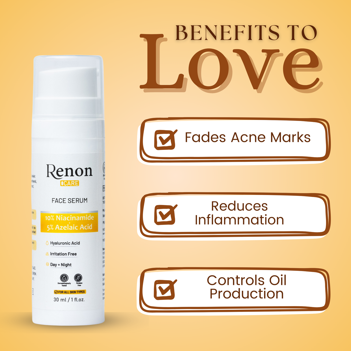 Renon 10% Niacinamide + Hyaluronic Acid Serum | 5 % Azelaic Acid Serum