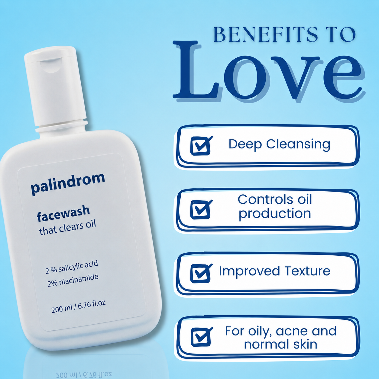 Palindrom ( Renon is Now Palindrom) 2% Salicylic + 2 % Niacinamide Face Wash Super Saver Pack (200 ml)