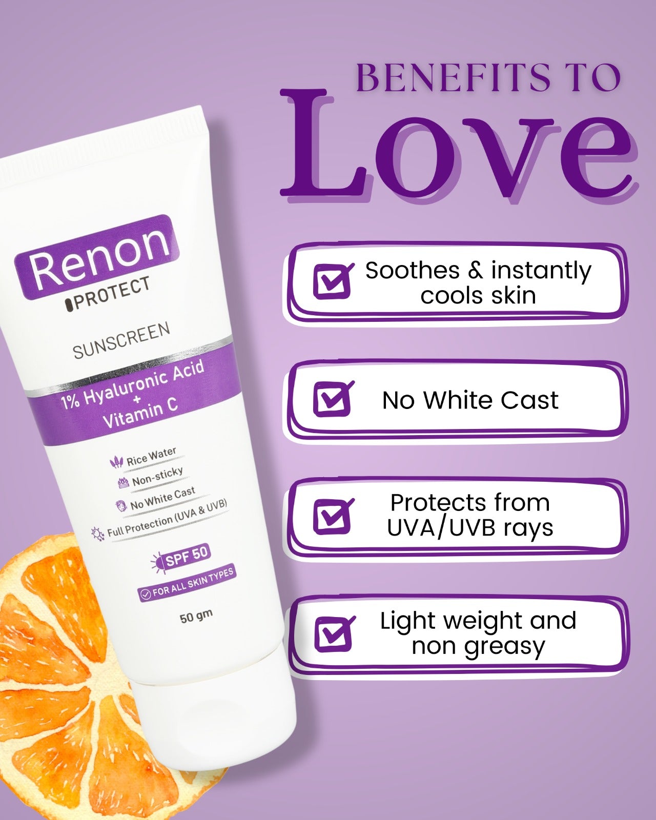 Renon Sunscreen SPF 50 PA+++ Pack of 2