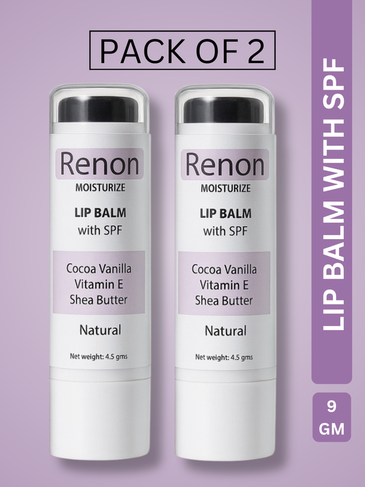 Renon SPF Lip Balm Pack of 2 | Jojoba Oil and Castor Oil | Vitamin E | Shea Butter | Lip balm for dry lips | Lip balm men | Cocoa Vanilla | lip balm for women