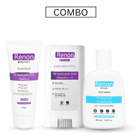 1 % Hyaluronic Sunscreen and  1 % Hyaluronic PA++++ SPF 50 Sunscreen Stick and Salic-Cinamide Facewash combo