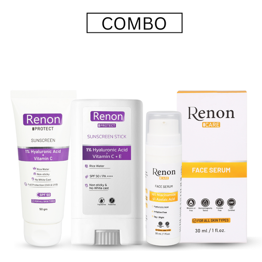 1 % Hyaluronic Sunscreen and 1 % Hyaluronic PA++++ SPF 50 Sunscreen Stick and 10 %Niacinamide Face Serum with Azelaic combo