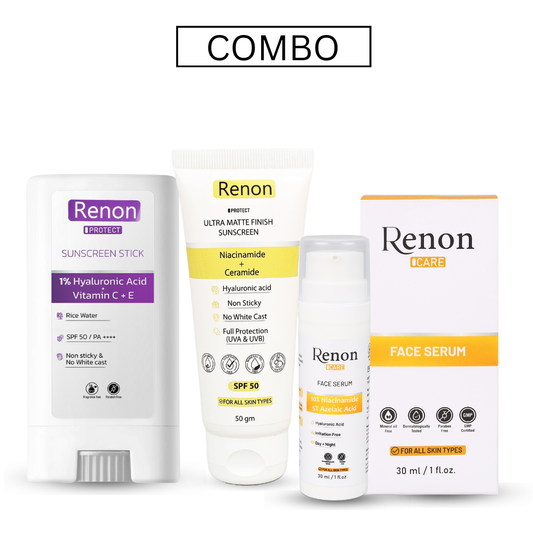 1 % Hyaluronic PA++++ SPF 50 Sunscreen Stick and Niacinamide Matte Finish Sunscreen and 10 %Niacinamide Face Serum with Azelaic combo