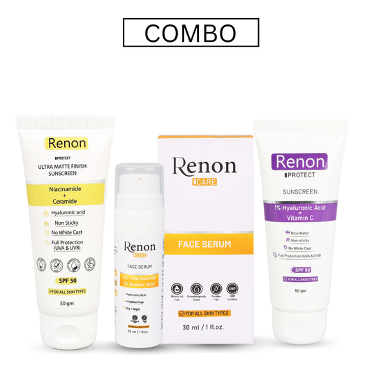 Niacinamide Matte Finish Sunscreen and 10 %Niacinamide Face Serum with Azelaic and 1 % Hyaluronic Sunscreen combo