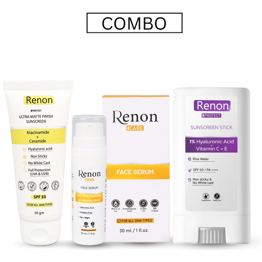 Niacinamide Matte Finish Sunscreen and 10 %Niacinamide Face Serum with Azelaic and  1 % Hyaluronic PA++++ SPF 50 Sunscreen Stick