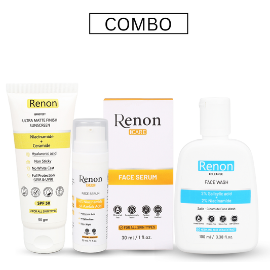 1 % Hyaluronic Sunscreen and 10 %Niacinamide Face Serum with Azelaic and Salic-Cinamide Facewash combo