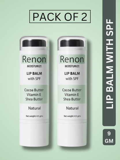 Renon SPF Lip Balm Pack of 2 | Shea Butter | Jojoba Oil and Castor Oil | Vitamin E | Lip balm for dry lips | Lip balm men | Cocoa Butter | lip balm for women