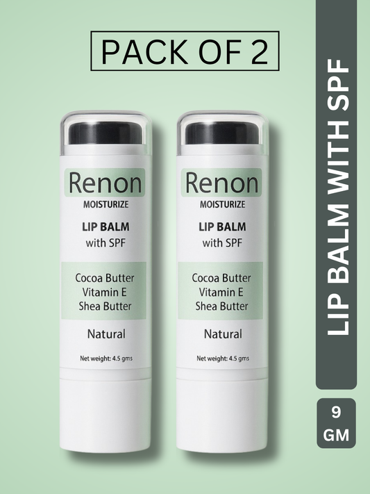 Renon SPF Lip Balm Pack of 2 | Shea Butter | Jojoba Oil and Castor Oil | Vitamin E | Lip balm for dry lips | Lip balm men | Cocoa Butter | lip balm for women