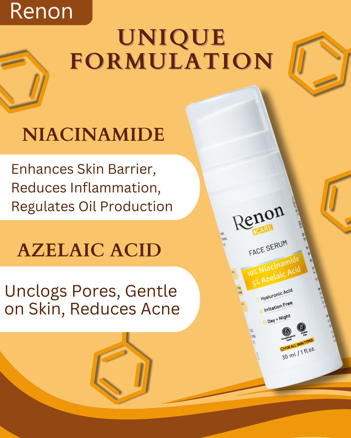 Renon 10% Niacinamide + Hyaluronic Acid Serum | 5 % Azelaic Acid Serum