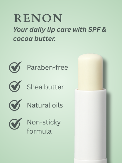 Renon SPF Lip Balm | Shea Butter | Jojoba Oil and Castor Oil | Vitamin E | Lip balm for dry lips | Lip balm men | Cocoa Butter | lip balm for women