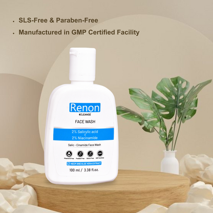 Renon Cleanse 2% Salicylic + 2 % Niacinamide Facewash with Neem and Aloe vera Extact