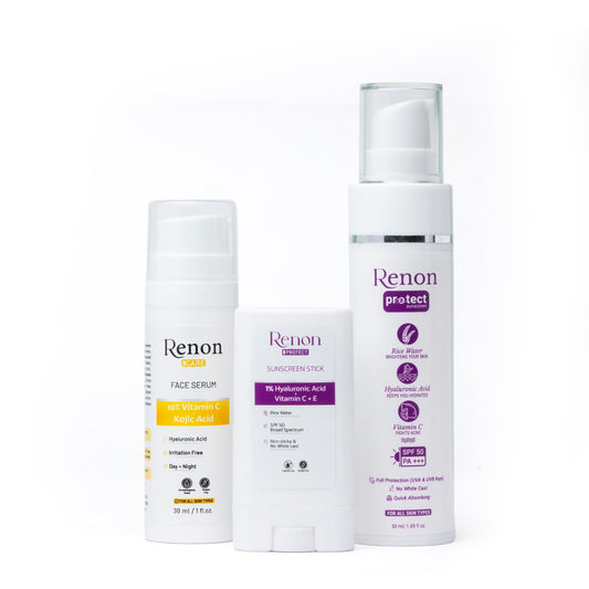 Renon Vitamin C Serum + Sunscreen + Sunscreen stick Combo| Sunscreen for Oily Skin| Face serum for Women