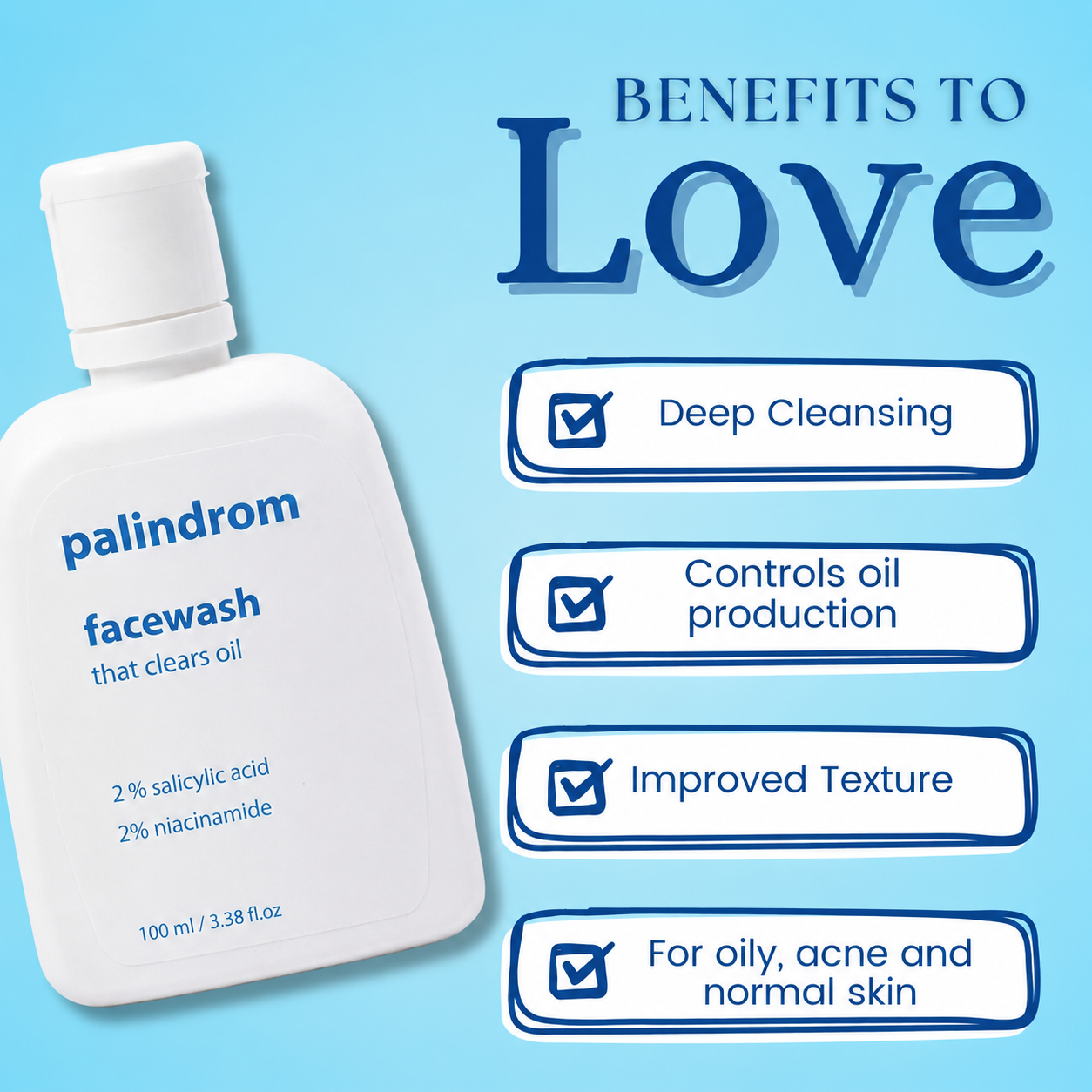 Palindrom (Renon is Now Palindrom) 2% Salicylic + 2 % Niacinamide Face wash | Super Saver Pack (200 + 100 ml)