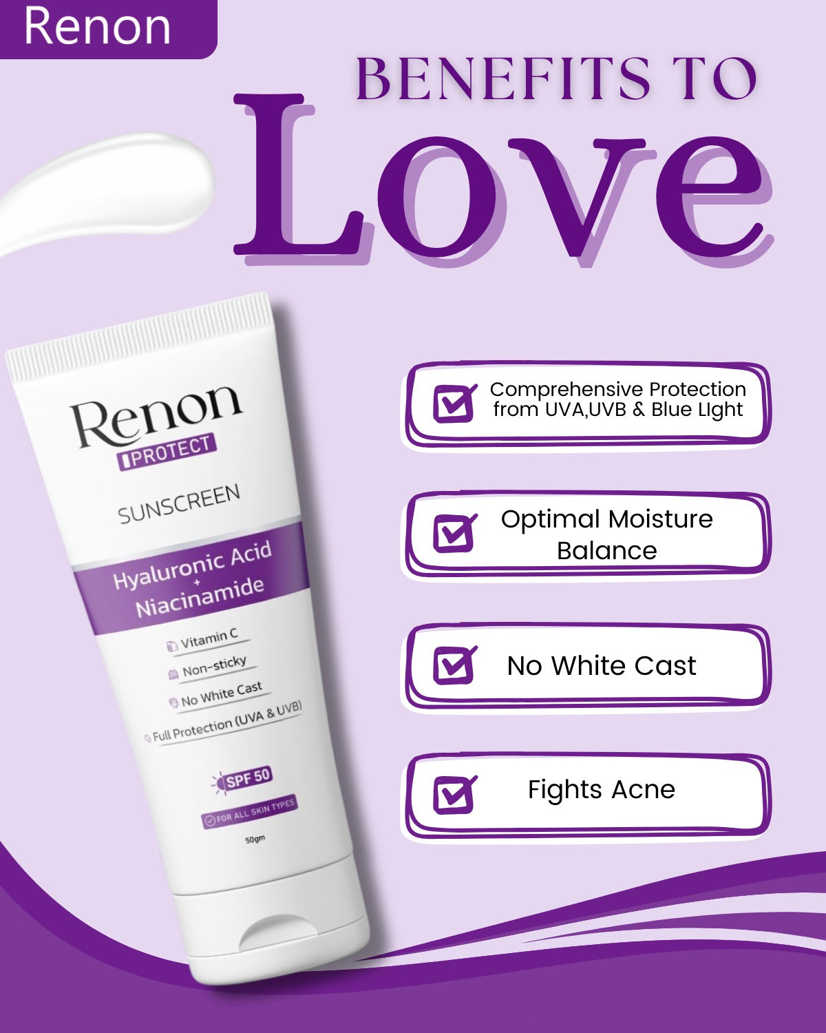 Renon SPF 50 PA+++ Power of 3 Actives Sunscreen