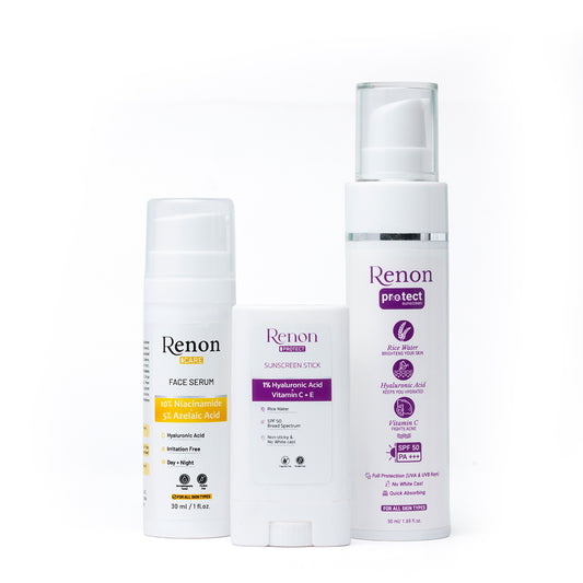 Renon Niacinamide Serum + Sunscreen Stick + Sunscreen Skin Care Skin Care Combo| Sunscreen for Oily Skin| Face serum for Women| Azelaic acid Serum