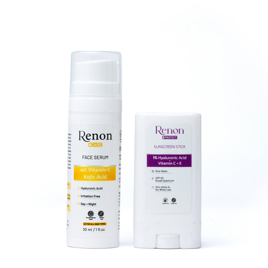 Renon Vitamin C Serum + Sunscreen stick Combo| Sunscreen for Oily Skin| Face serum for Women